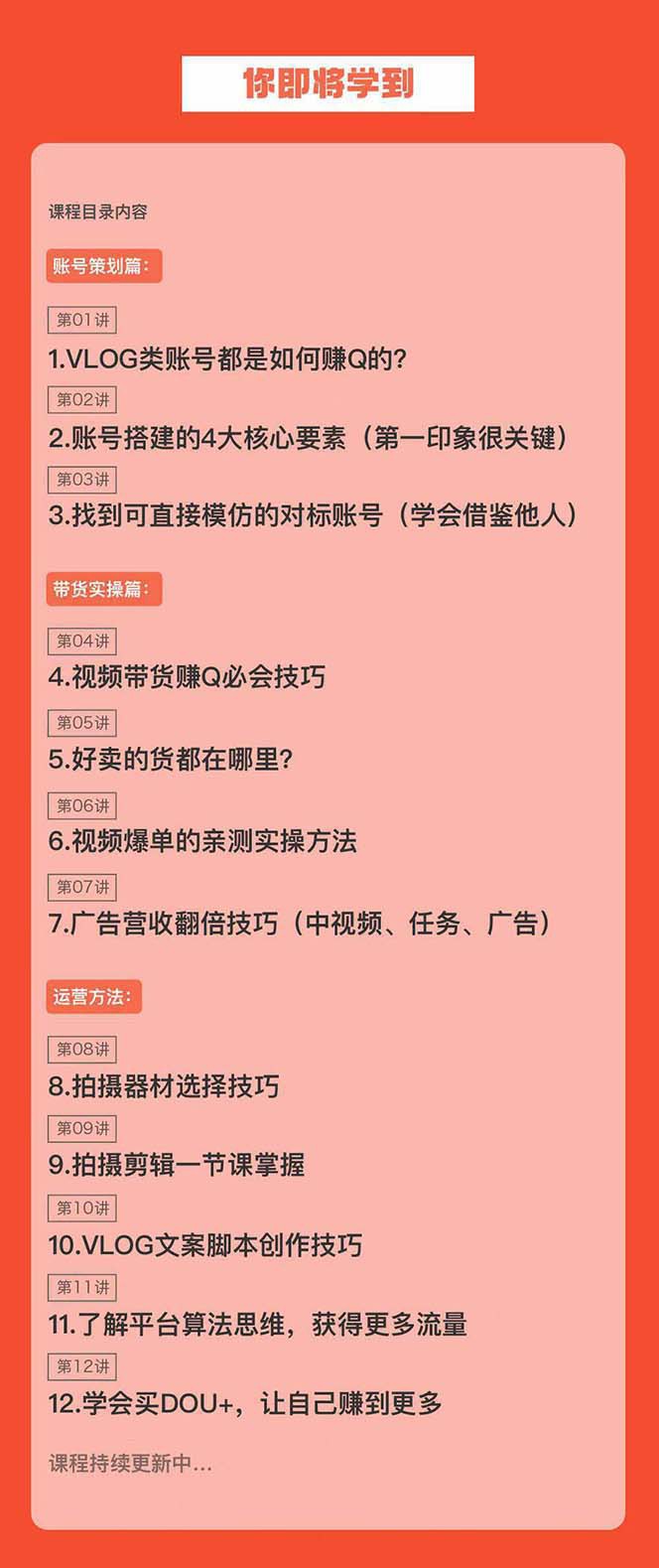 新手VLOG短视频特训营：学会带货、好物、直播、中视频、赚Q方法（16节课）398 作者:福缘创业网 帖子ID:106169