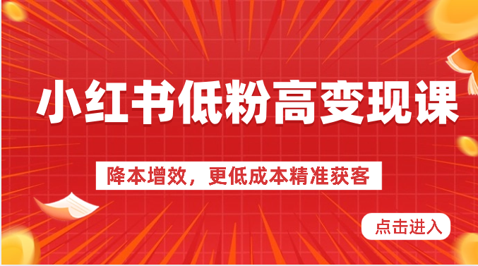 小红书低粉高变现课-降本增效，更低成本精准获客，小红书必爆的流量密码6599 作者:福缘创业网 帖子ID:108985