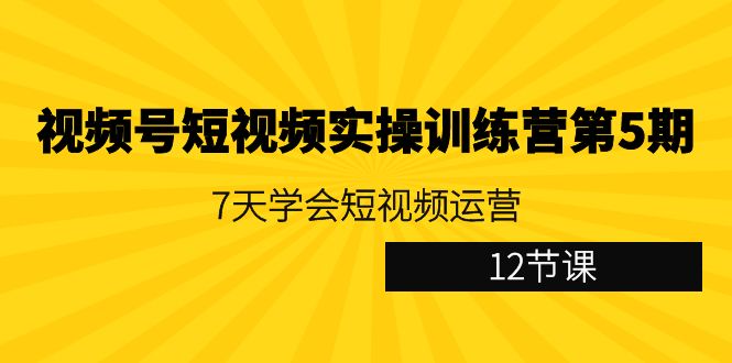 视频号短视频实操训练营第5期：7天学会短视频运营（12节课）9131 作者:福缘创业网 帖子ID:106599